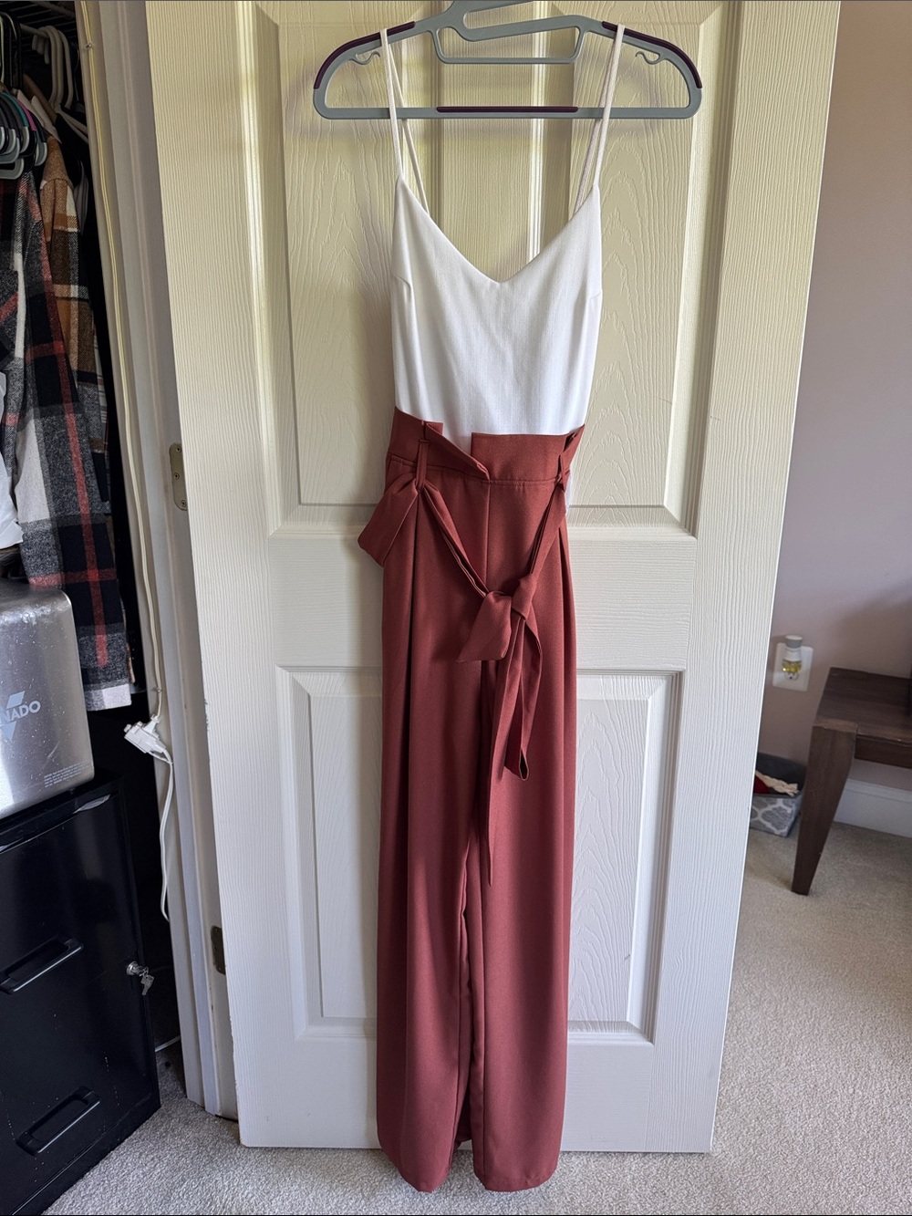 the clothing company White and Rust Red Jumpsuit